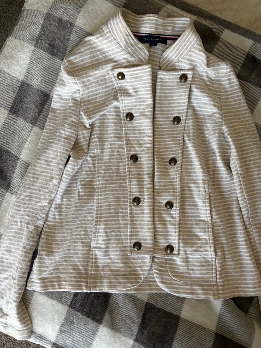 Tommy Hilfiger Cream and White Striped Double-Breasted Blazer